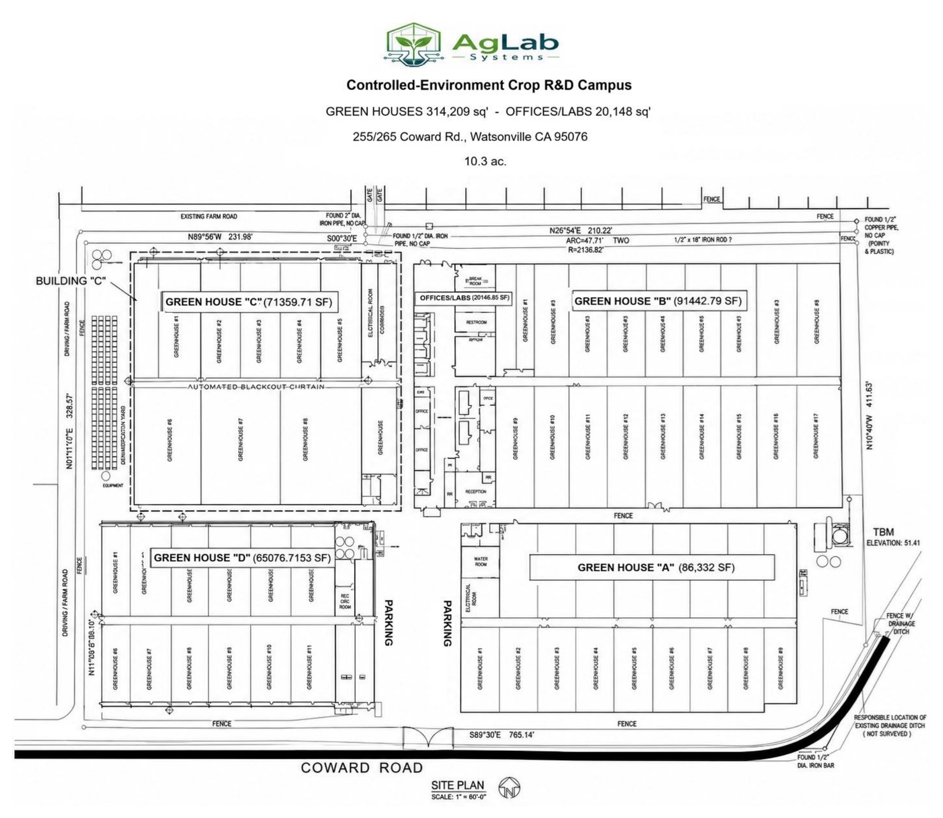 AgLab Systems controlled-environment crop R&D campus site plan
